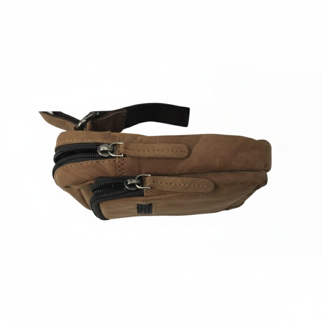 WRIZA Genuine Leather Crossbody Bag for Men & Women | Small Travel Messenger Bag with 2 Main Compartments & Waterproof Lining | Tan Brown