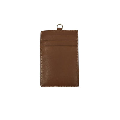 WRIZA Genuine Leather ID Card Holder Case with Neck Lanyard Loop | Handcrafted Vertical Office Badge Holder with 3 Credit Card Slots for Men & Women (Tan)