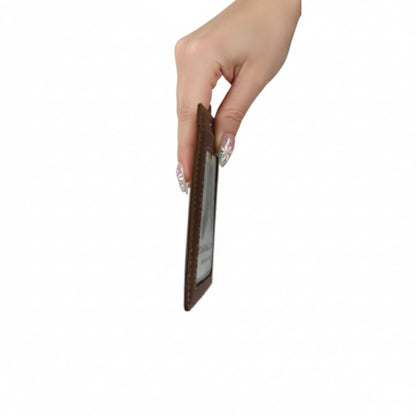 WRIZA Genuine Leather ID Card Holder Case with Neck Lanyard Loop | Handcrafted Vertical Office Badge Holder with 3 Credit Card Slots for Men & Women (Tan)