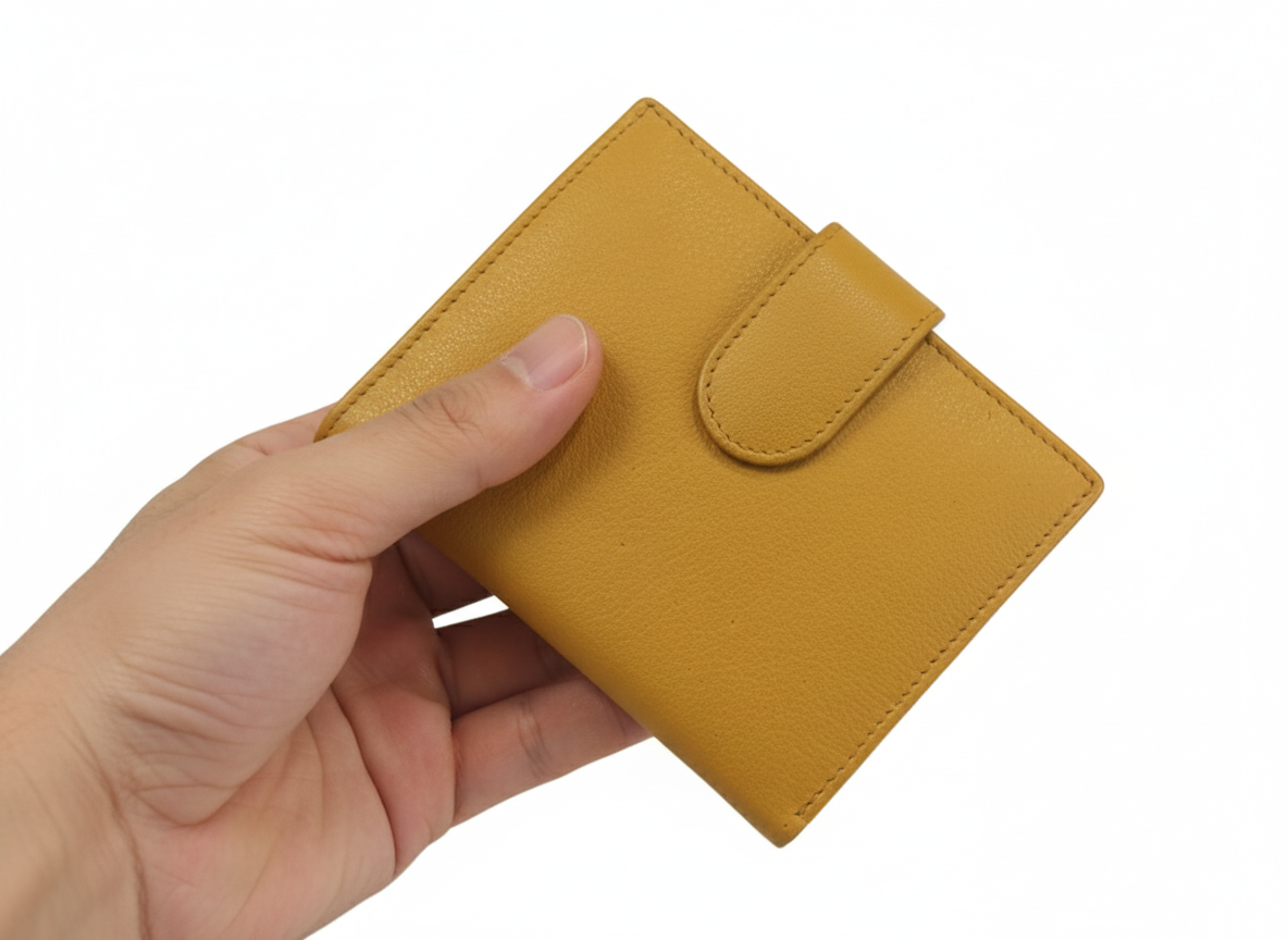 WRIZA Women Mustard Yellow Genuine Leather Two Fold Wallet | Small Purse with Coin Pocket