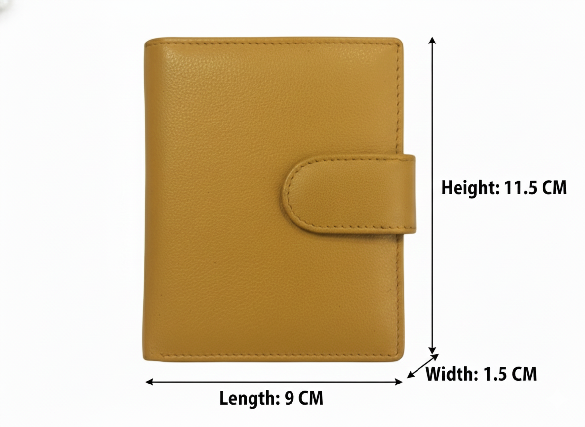 WRIZA Women Mustard Yellow Genuine Leather Two Fold Wallet | Small Purse with Coin Pocket