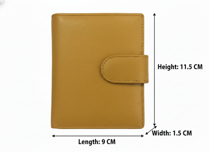 WRIZA Women Mustard Yellow Genuine Leather Two Fold Wallet | Small Purse with Coin Pocket