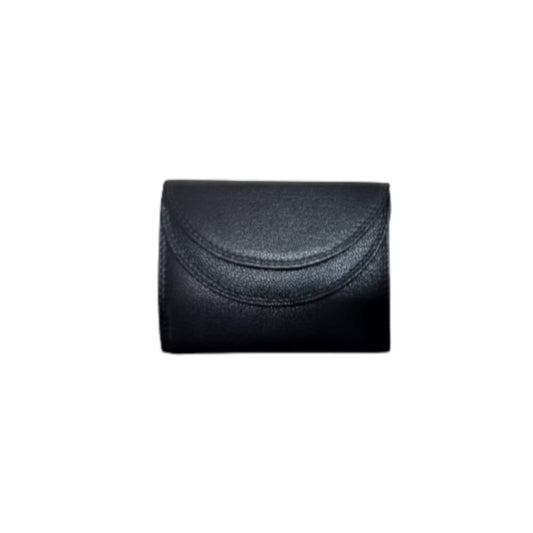 WRIZA Women's Genuine Leather Wallet | Small Black Purse with 3 Card Slots, ID Window & 2 Cash Pockets | Slim Scalloped Design Clutch for Ladies