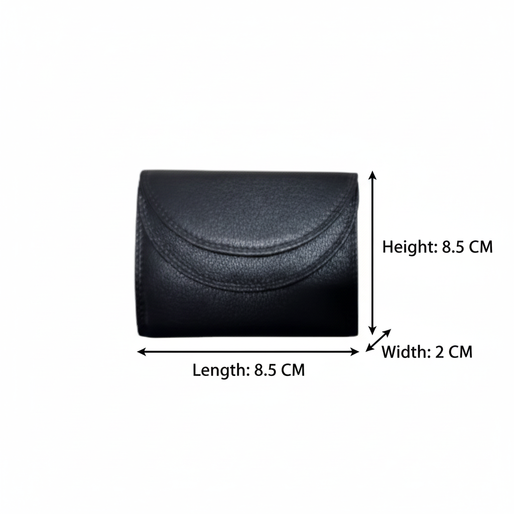WRIZA Women's Genuine Leather Wallet | Small Black Purse with 3 Card Slots, ID Window & 2 Cash Pockets | Slim Scalloped Design Clutch for Ladies