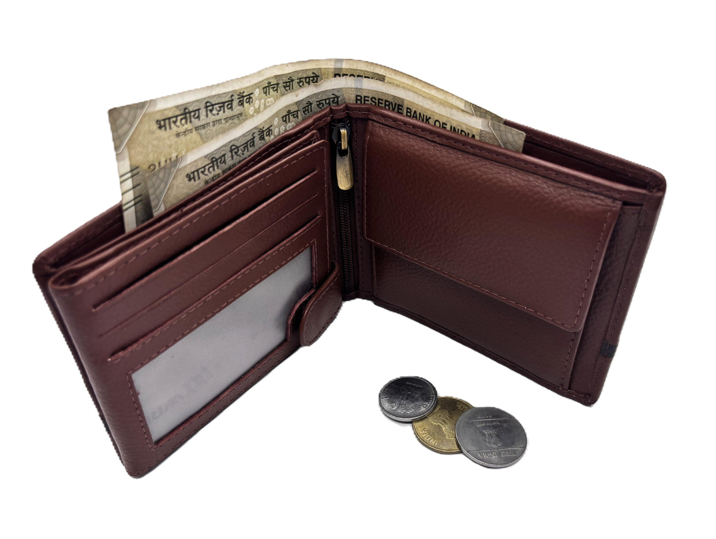 WRIZA Men’s Genuine Leather Bifold Wallet | Premium Textured Finish with Coin Pocket, 2 Currency Compartments & Multiple ID Card Slots | Stylish & Slim Casual Business Wallet for Men (Tan)
