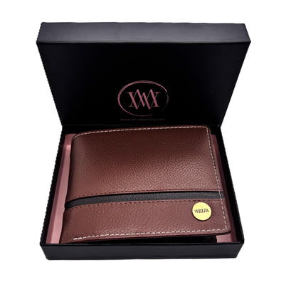 WRIZA Men’s Genuine Leather Bifold Wallet | Premium Textured Finish with Coin Pocket, 2 Currency Compartments & Multiple ID Card Slots | Stylish & Slim Casual Business Wallet for Men (Tan)
