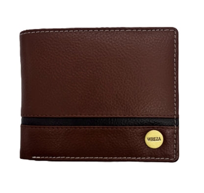 WRIZA Men’s Genuine Leather Bifold Wallet | Premium Textured Finish with Coin Pocket, 2 Currency Compartments & Multiple ID Card Slots | Stylish & Slim Casual Business Wallet for Men (Tan)