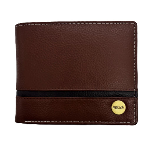 WRIZA Men’s Genuine Leather Bifold Wallet | Premium Textured Finish with Coin Pocket, 2 Currency Compartments & Multiple ID Card Slots | Stylish & Slim Casual Business Wallet for Men (Tan)