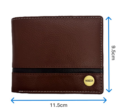 WRIZA Men’s Genuine Leather Bifold Wallet | Premium Textured Finish with Coin Pocket, 2 Currency Compartments & Multiple ID Card Slots | Stylish & Slim Casual Business Wallet for Men (Tan)