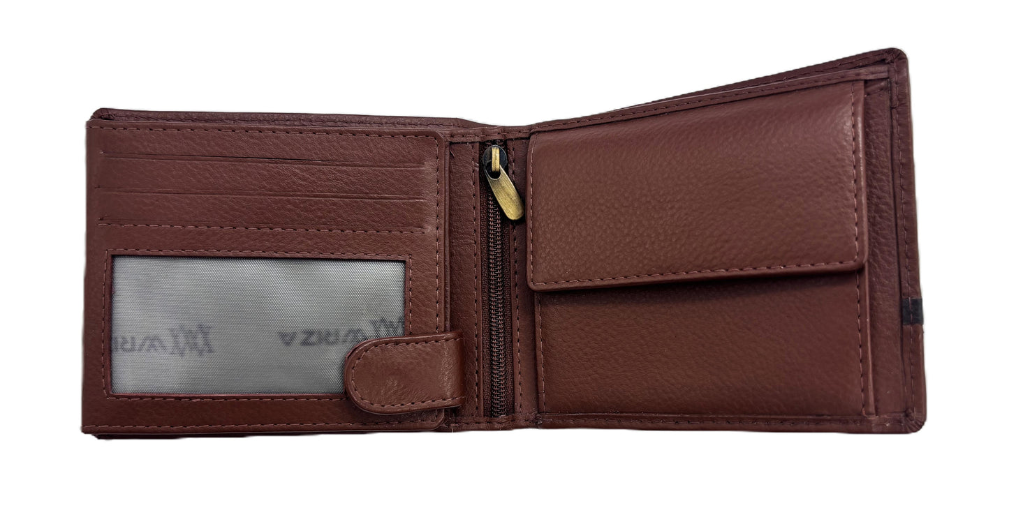 WRIZA Men’s Genuine Leather Bifold Wallet | Premium Textured Finish with Coin Pocket, 2 Currency Compartments & Multiple ID Card Slots | Stylish & Slim Casual Business Wallet for Men (Tan)