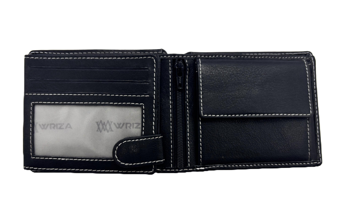 WRIZA Men’s Genuine Leather Bifold Wallet | Premium Textured Finish with Coin Pocket, 2 Currency Compartments & Multiple ID Card Slots | Stylish & Slim Casual Business Wallet for Men (Black)