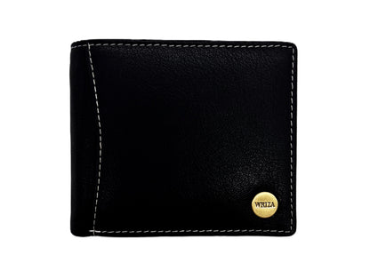 WRIZA Men’s Genuine Leather Bifold Wallet | Premium Textured Finish with Coin Pocket, 2 Currency Compartments & Multiple ID Card Slots | Stylish & Slim Casual Business Wallet for Men (Black)