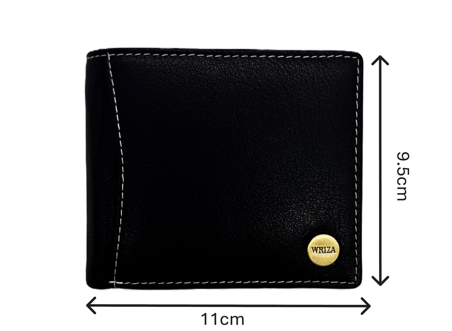 WRIZA Men’s Genuine Leather Bifold Wallet | Premium Textured Finish with Coin Pocket, 2 Currency Compartments & Multiple ID Card Slots | Stylish & Slim Casual Business Wallet for Men (Black)