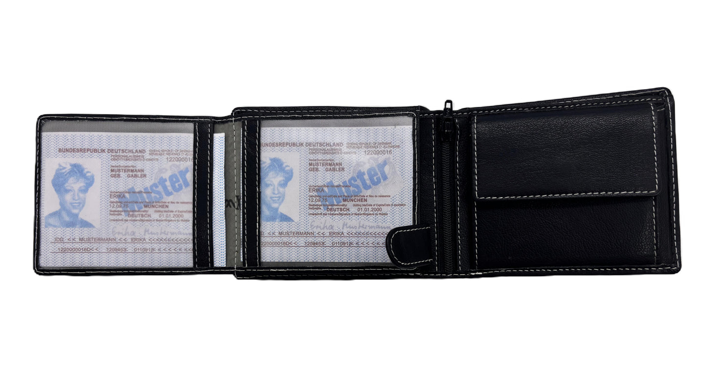 WRIZA Men’s Genuine Leather Bifold Wallet | Premium Textured Finish with Coin Pocket, 2 Currency Compartments & Multiple ID Card Slots | Stylish & Slim Casual Business Wallet for Men (Black)