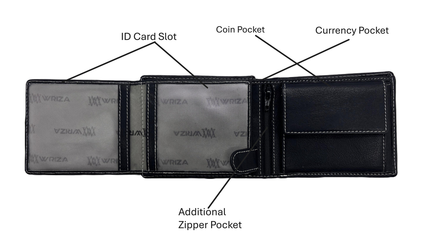 WRIZA Men’s Genuine Leather Bifold Wallet | Premium Textured Finish with Coin Pocket, 2 Currency Compartments & Multiple ID Card Slots | Stylish & Slim Casual Business Wallet for Men (Black)