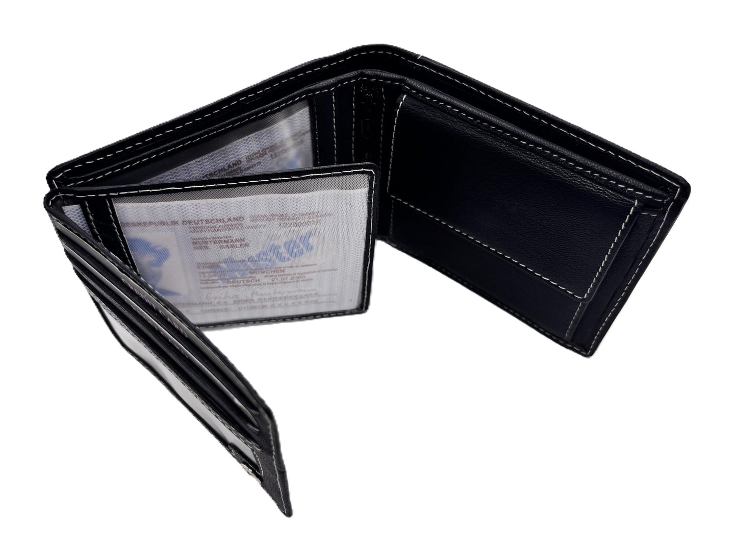 WRIZA Men’s Genuine Leather Bifold Wallet | Premium Textured Finish with Coin Pocket, 2 Currency Compartments & Multiple ID Card Slots | Stylish & Slim Casual Business Wallet for Men (Black)