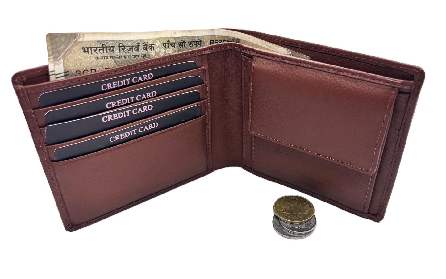 WRIZA Premium Genuine Leather Bi-fold Wallet for Men | Handcrafted Leather Slim Wallet with Coin Pocket, 2 Currency Compartments, and Multiple Credit Card Slots | Elegant Gift Box Included (Tan)