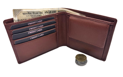 WRIZA Premium Genuine Leather Bi-fold Wallet for Men | Handcrafted Leather Slim Wallet with Coin Pocket, 2 Currency Compartments, and Multiple Credit Card Slots | Elegant Gift Box Included (Tan)