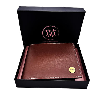 WRIZA Premium Genuine Leather Bi-fold Wallet for Men | Handcrafted Leather Slim Wallet with Coin Pocket, 2 Currency Compartments, and Multiple Credit Card Slots | Elegant Gift Box Included (Tan)