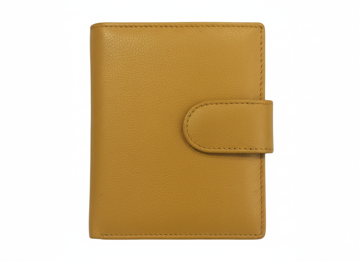 WRIZA Women Mustard Yellow Genuine Leather Two Fold Wallet | Small Purse with Coin Pocket
