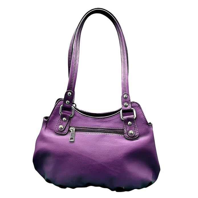 WRIZA Luxury Purple Genuine Leather Handbag for Women | Premium Textured Shoulder Bag with Multiple Zip Compartments | Stylish Ladies Purse for Office & Casual Use | Durable Top-Handle Satchel