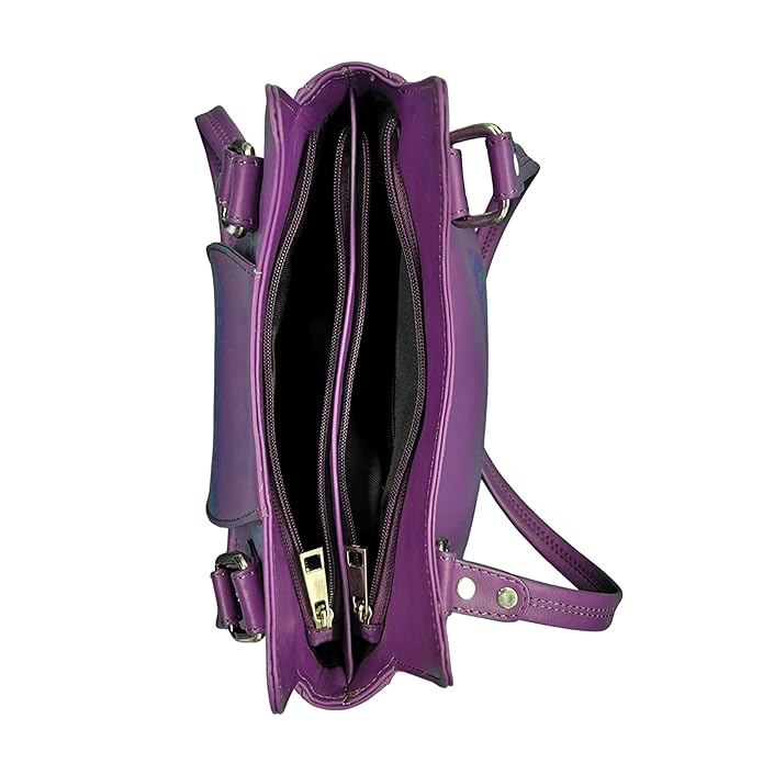 WRIZA Luxury Purple Genuine Leather Handbag for Women | Premium Textured Shoulder Bag with Multiple Zip Compartments | Stylish Ladies Purse for Office & Casual Use | Durable Top-Handle Satchel