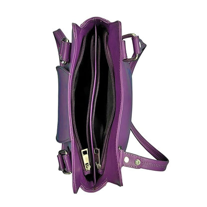 WRIZA Luxury Purple Genuine Leather Handbag for Women | Premium Textured Shoulder Bag with Multiple Zip Compartments | Stylish Ladies Purse for Office & Casual Use | Durable Top-Handle Satchel
