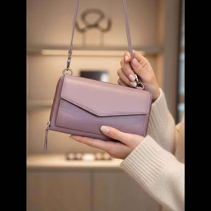 WRIZA Handcrafted Genuine Leather Sling Bag for Women | 3-Zip Wallet cum Crossbody Purse with Adjustable Strap & Card Slots
