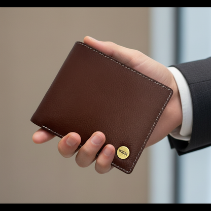 WRIZA Premium Genuine Leather Bi-fold Wallet for Men | Handcrafted Leather Slim Wallet with Coin Pocket, 2 Currency Compartments, and Multiple Credit Card Slots | Elegant Gift Box Included (Rust)