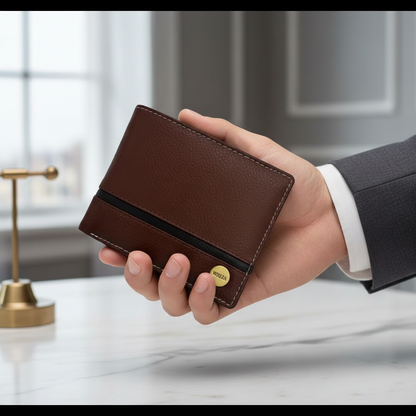 WRIZA Men’s Genuine Leather Bifold Wallet | Premium Textured Finish with Coin Pocket, 2 Currency Compartments & Multiple ID Card Slots | Stylish & Slim Casual Business Wallet for Men (Tan)