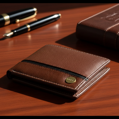 WRIZA Men’s Genuine Leather Bifold Wallet | Premium Textured Finish with Coin Pocket, 2 Currency Compartments & Multiple ID Card Slots | Stylish & Slim Casual Business Wallet for Men (Tan)