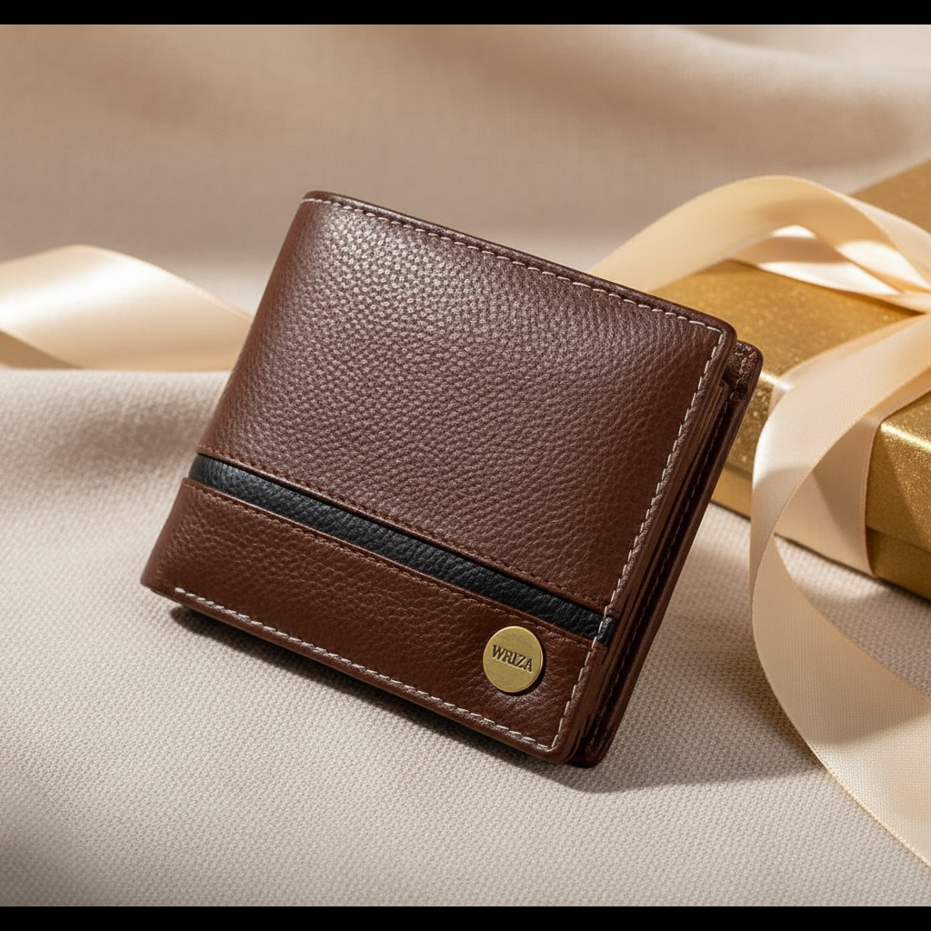 WRIZA Men’s Genuine Leather Bifold Wallet | Premium Textured Finish with Coin Pocket, 2 Currency Compartments & Multiple ID Card Slots | Stylish & Slim Casual Business Wallet for Men (Tan)