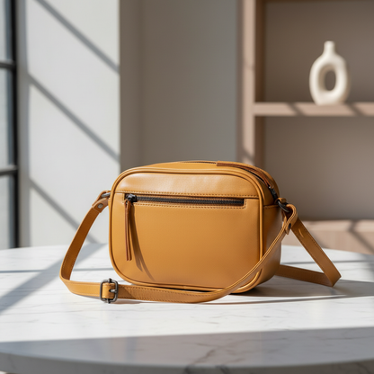 WRIZA Women’s Mustard Genuine Leather Sling Bag | Adjustable Strap Crossbody Purse