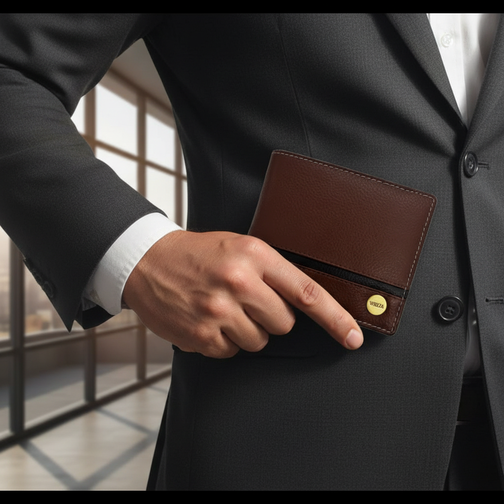 WRIZA Men’s Genuine Leather Bifold Wallet | Premium Textured Finish with Coin Pocket, 2 Currency Compartments & Multiple ID Card Slots | Stylish & Slim Casual Business Wallet for Men (Tan)