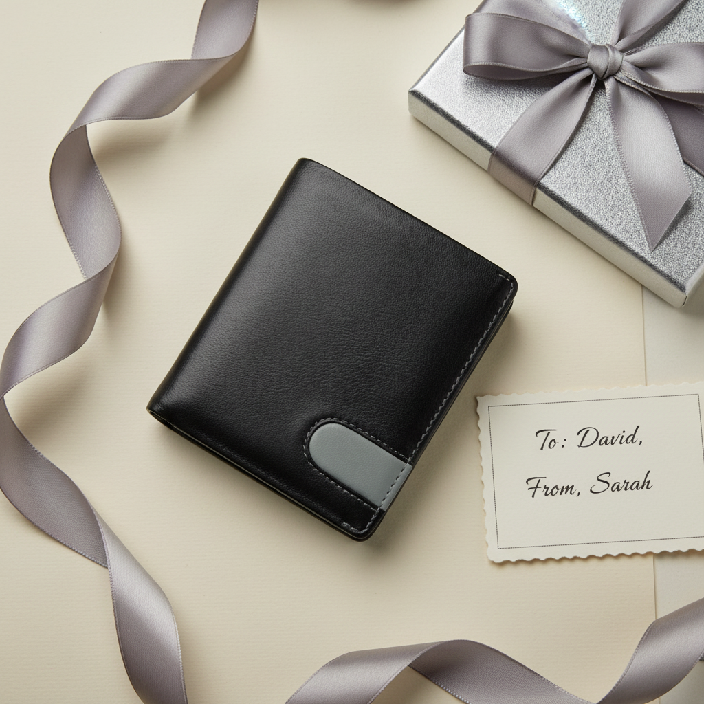 WRIZA Men's Genuine Leather Bifold Wallet | 11 Card Slots & Coin Pocket | Sleek Black Slim Wallet for Men with ID Window and Contrast Detail