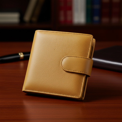 WRIZA Women Mustard Yellow Genuine Leather Two Fold Wallet | Small Purse with Coin Pocket