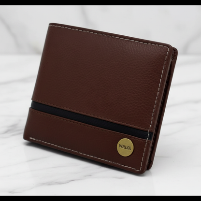 WRIZA Men’s Genuine Leather Bifold Wallet | Premium Textured Finish with Coin Pocket, 2 Currency Compartments & Multiple ID Card Slots | Stylish & Slim Casual Business Wallet for Men (Tan)