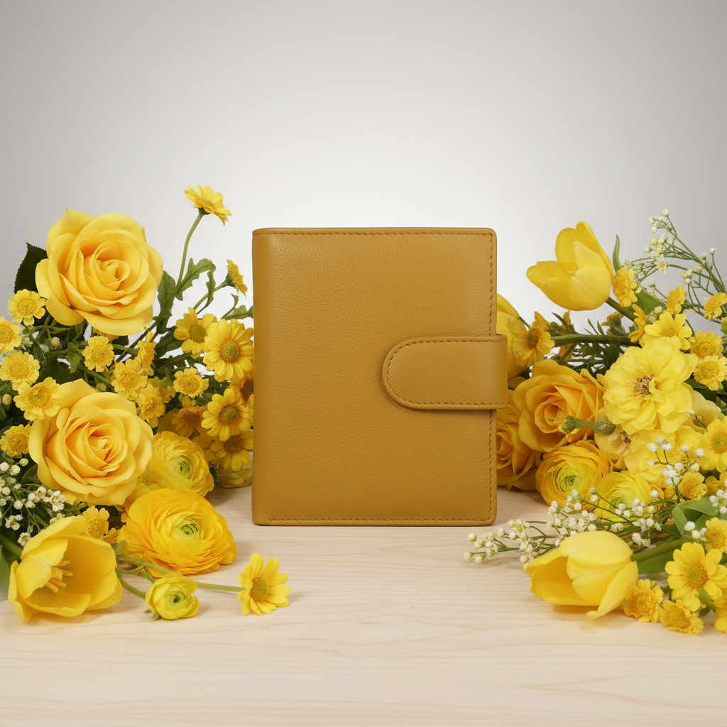 WRIZA Women Mustard Yellow Genuine Leather Two Fold Wallet | Small Purse with Coin Pocket