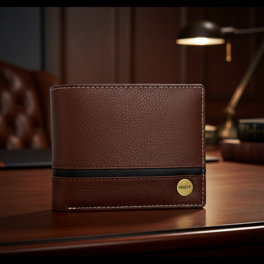 WRIZA Men’s Genuine Leather Bifold Wallet | Premium Textured Finish with Coin Pocket, 2 Currency Compartments & Multiple ID Card Slots | Stylish & Slim Casual Business Wallet for Men (Tan)