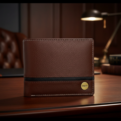 WRIZA Men’s Genuine Leather Bifold Wallet | Premium Textured Finish with Coin Pocket, 2 Currency Compartments & Multiple ID Card Slots | Stylish & Slim Casual Business Wallet for Men (Tan)
