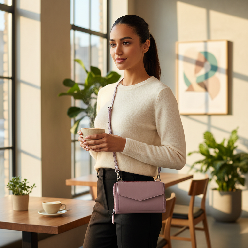 WRIZA Handcrafted Genuine Leather Sling Bag for Women | 3-Zip Wallet cum Crossbody Purse with Adjustable Strap & Card Slots
