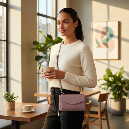 WRIZA Handcrafted Genuine Leather Sling Bag for Women | 3-Zip Wallet cum Crossbody Purse with Adjustable Strap & Card Slots