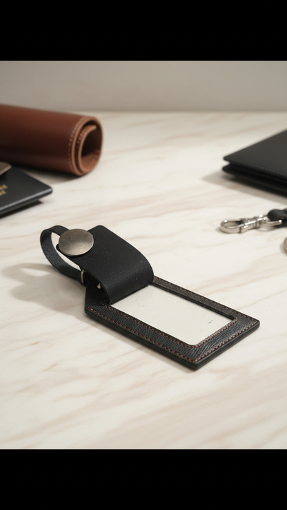 WRIZA Premium Handcrafted Genuine Leather Luggage Tag | Travel Bag Name ID Label with Privacy Cover | Elegant Security Tag for Suitcases and Handbags