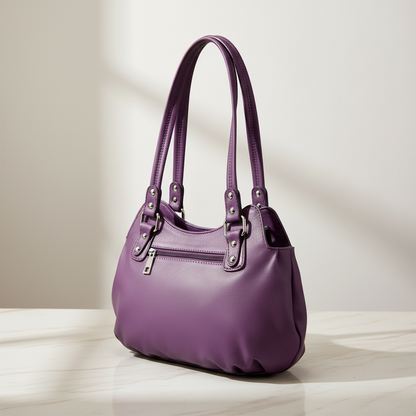 WRIZA Luxury Purple Genuine Leather Handbag for Women | Premium Textured Shoulder Bag with Multiple Zip Compartments | Stylish Ladies Purse for Office & Casual Use | Durable Top-Handle Satchel