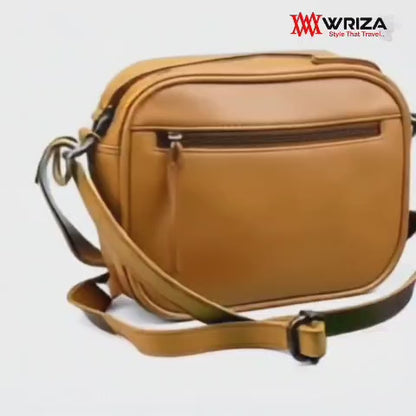 WRIZA Women’s Mustard Genuine Leather Sling Bag | Adjustable Strap Crossbody Purse