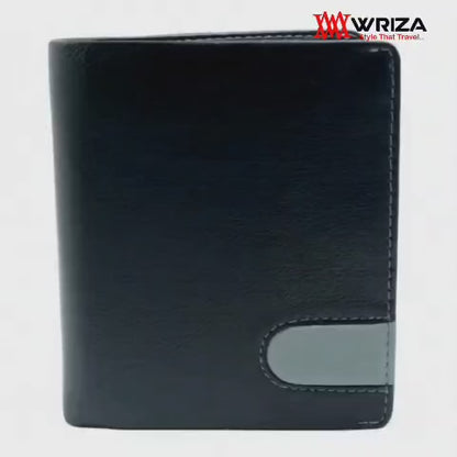 WRIZA Men's Genuine Leather Bifold Wallet | 11 Card Slots & Coin Pocket | Sleek Black Slim Wallet for Men with ID Window and Contrast Detail