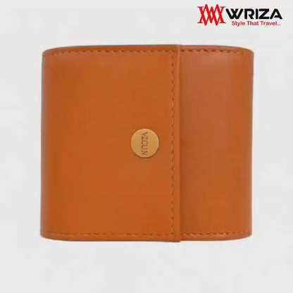 WRIZA Handcrafted Genuine Leather Single Watch Case Roll - Travel Organizer with Soft Suede Lining & Secure Snap Closure - Premium Tan Watch Box for Men & Women