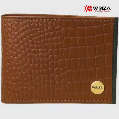 WRIZA Men's Tan Croco Textured Genuine Leather Bifold Wallet | Multiple Card Slots & Coin Pocket | Slim Formal Wallet for Men | Premium Durable Craftmanship