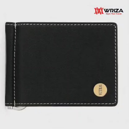 WRIZA Men's Genuine Leather Slim Minimalist Wallet with RFID Blocking, 6 Card Slots & Metal Money Clip | Black
