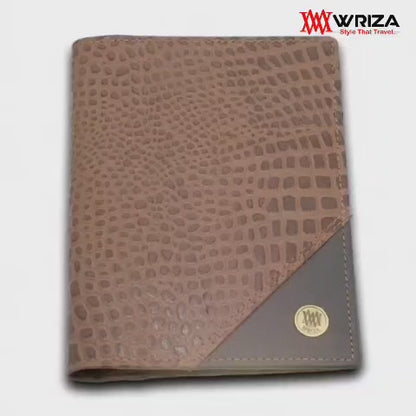 WRIZA Genuine Leather Passport Holder for Men & Women | RFID Protected Travel Wallet with 3 Card Slots & SD/SIM Card Pockets | Brown Croc Pattern Case